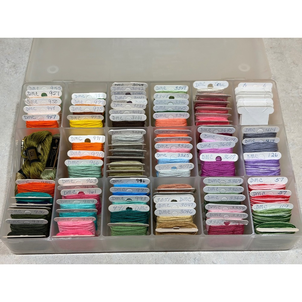 DMC Embroidery Floss Lot 88 Bobbins 6 Skeins Cotton Thread Darice Storage Case